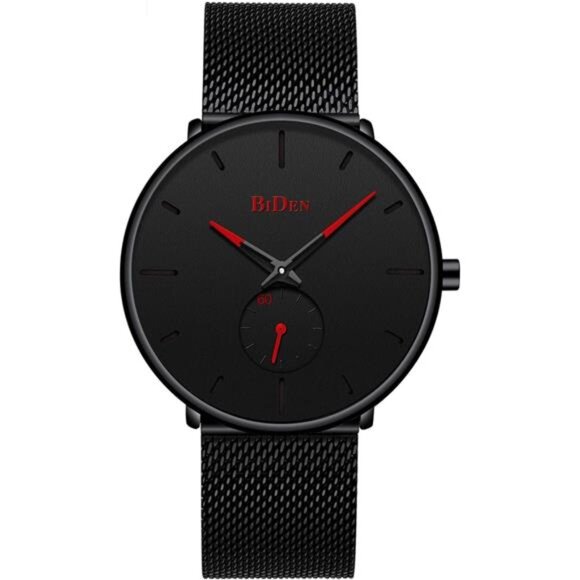 Mens Watches Minimalist Ultra Thin Waterproof Fashion Black Red-S - Picture 1 of 6